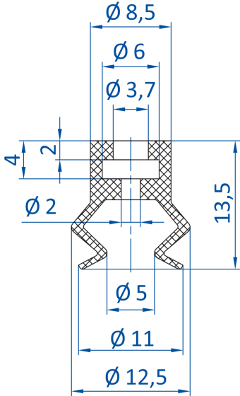 23.010.123.1 Bellows vacuum cup diam. 11 mm (1.5 bellows) NBR black